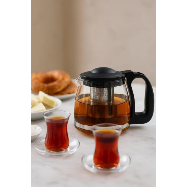 Cam Demlik 1250 ml Siyah Kapaklı