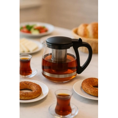 Cam Demlik 700 ml Siyah Kapaklı