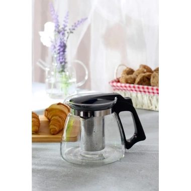 Cam Demlik 900 ml Borosilikat Çaydanlık Siyah Kapaklı