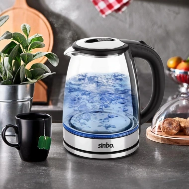 CAM - LEDLİ KETTLE 1.8LT  GİZLİ REZİSTANS - KABLOSUZ 360 DERECE GÖVDE 1500W SK-8033 (5468)