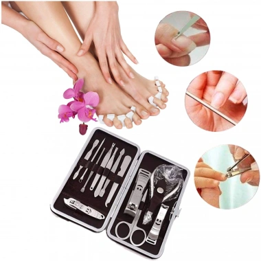 Çantalı Manikür Pensi Profesyonel ve Manikür Pedikür Seti 13 Parça Tırnak Eti İtici Ve Cımbız (5468)