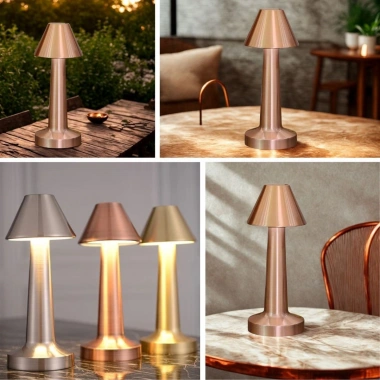 Çatı Model Bronz Renk Şarjlı Dokunmatik 3 Renkli LED Masa Lambası (5468)