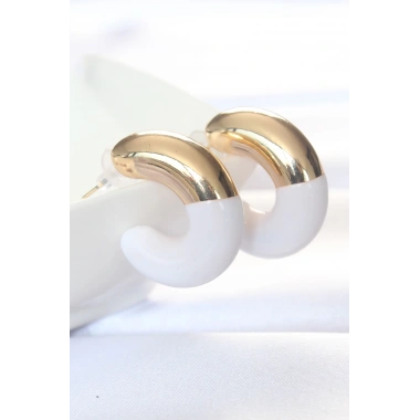 CCB Beyaz Gold Çift Renk Küpe