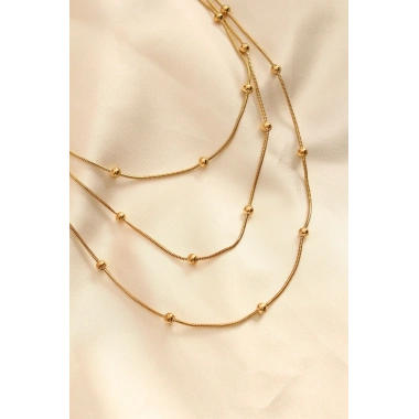 Çelik Altın Renkli Topçuk Tasarımlı Çoklu Kolye