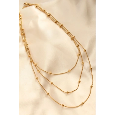 Çelik Altın Renkli Topçuk Tasarımlı Çoklu Kolye