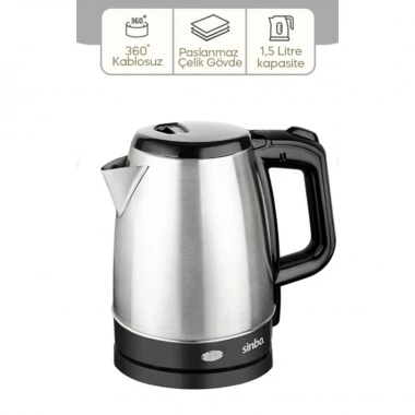 ÇELİK KETTLE 1.7LT GİZLİ REZİSTANS - KABLOSUZ SK-8015 (5468)