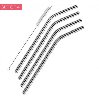 Çelik Pipet Paslanmaz Çelik Metal Meşrubat Pipeti Ve Pipet Temizleme Fırçası Seti 5 Parça