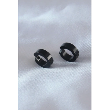 Çelik Siyah Renk Sıkıştırmalı Erkek Küpe