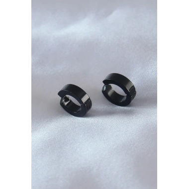 Çelik Siyah Renk Sıkıştırmalı Erkek Küpe