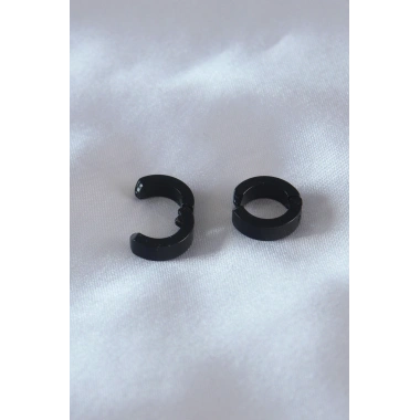 Çelik Siyah Renk Sıkıştırmalı Erkek Küpe