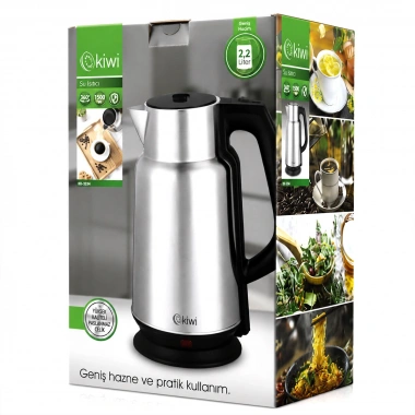 ÇELİK - SÜRAHİ MODEL KETTLE ELEKTRİKLİ SU ISITICISI PASLANMAZ ÇELİK GİZLİ REZİSTANS 360° 2.2LT 1500W KK-3334 (5468)