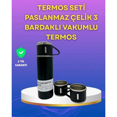 Çelik Termos Bardak Seti | 500 ml Kapasite, Kaymaz Taban, Hediye Kutulu