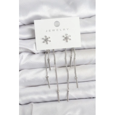 Çiçek Model Gümüş Pirinç Sallantılı Kadın Küpe