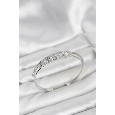 Çiçek Model Pirinç Gümüş Renk Kadın Bileklik