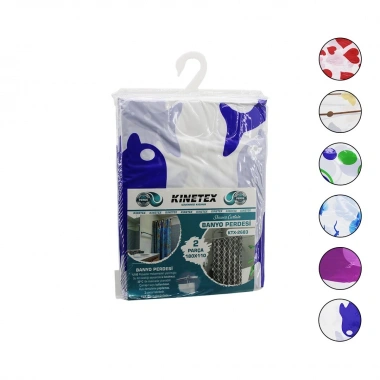 ÇİF KANAT POLYESTER BANYO PERDESİ 2PCS X 180X110CM - 12 HALKALI (5468)