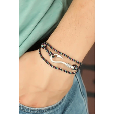 Çizgi Desenli Metal Kancalı Erkek Bileklik