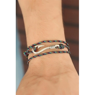 Çizgi Desenli Metal Kancalı Erkek Bileklik