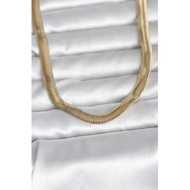 CM 14K Gold Renk Kalın Yassı Yılan Zincir Model 45 cm Kadın Kolye