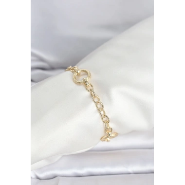 CM 14K Gold Renk Lazerli Halka Model Kadın Bileklik