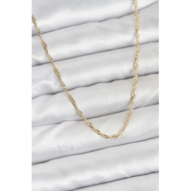 CM 14K Gold Renk Yassı Burgulu Model Kadın Kolye