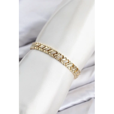CM Geometrik Model Zirkon Taşlı VIP Seri Gold Renk Pirinç Kadın Bileklik