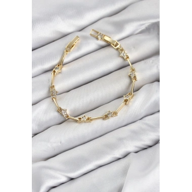 CM Gold Renk Yıldız Model Zirkon Taşlı Pirinç Kadın Bileklik
