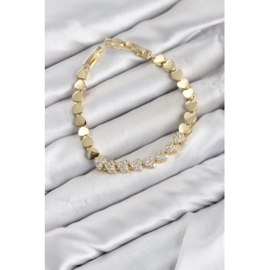 CM Kalp Model Zirkon Taşlı VIP Seri Gold Renk Pirinç Kadın Bileklik