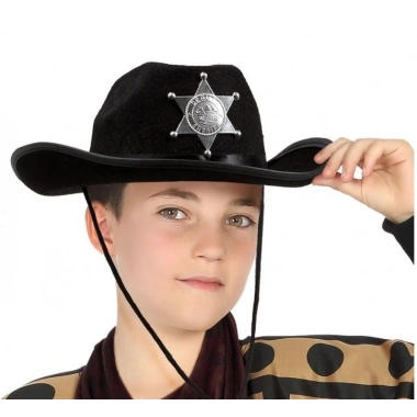 Çocuk Kovboy Şapkası Sheriff Şapkası Siyah Renk