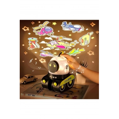 ÇOCUKLAR İÇİN EĞİTİCİ VE EĞLENCELİ ROBOT TEMALI PROJEKTÖR GECE LAMBASI