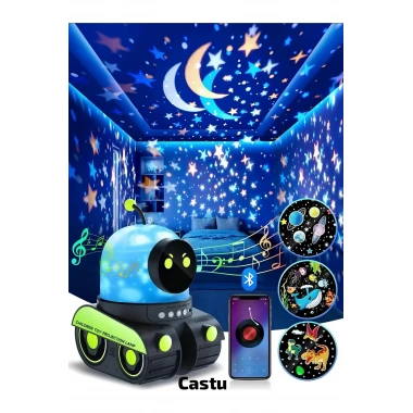 ÇOCUKLAR İÇİN EĞİTİCİ VE EĞLENCELİ ROBOT TEMALI PROJEKTÖR GECE LAMBASI