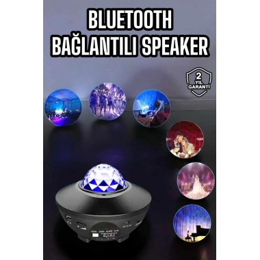 Çocuklara Özel Şarjlı Bluetooth Hoparlör Parti Led Lambası Yıldızlı Projeksiyon