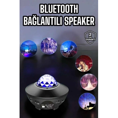 Çocuklara Özel Şarjlı Bluetooth Hoparlör Parti Led Lambası Yıldızlı Projeksiyon