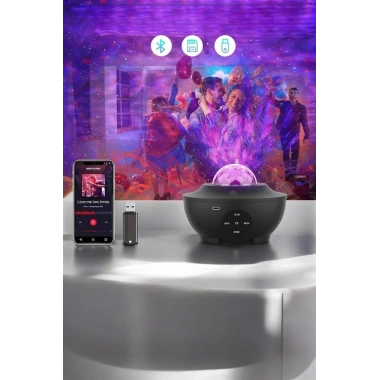 Çocuklara Özel Şarjlı Bluetooth Hoparlör Parti Led Lambası Yıldızlı Projeksiyon