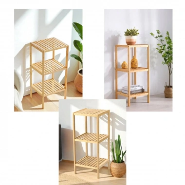 ÇOK AMAÇLI RAF - ORGANİZER 3 KATLI AHŞAP - BAMBU 36X32X80CM (5468)