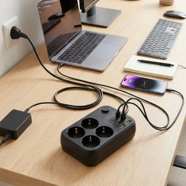 Çoklu Priz Uzatma Kablosu 4 Soket + 4 USB + 2 Type-C – Termal Akım Korumalı, Isıya Dayanıklı, Çocuk Korumalı Güvenli Priz 100-250V (5468)