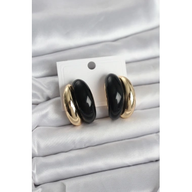 Damla Model Siyah Vintage Gold Renk Kadın Küpe