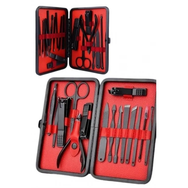 Deri Çantalı Siyah Paslanmaz Çelik 17 Parça Manikür Pedikür Seti