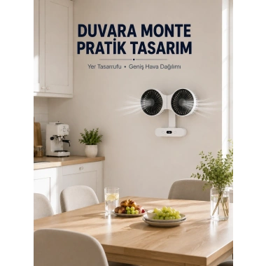 Dijital Göstergeli Çift Fan Başlıklı Masa Vantilatörü