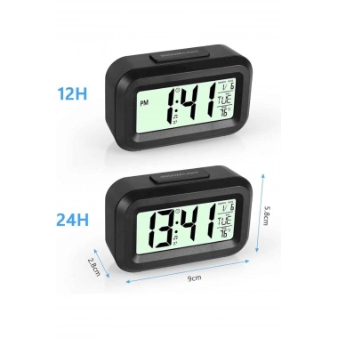 Dijital Masa Saati Termometreli Takvim Çalar Saat Led Ekran Pilli