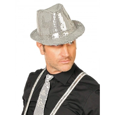 Disko  Gümüş Payetli Fötr Şapka Yetişkin Boy