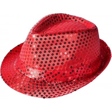 Disko  Kırmızı Payetli Fötr Şapka Yetişkin Boy