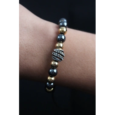 Doğal Taş Sarmal Model Gold Ve Füme Renk Asansörlü Erkek Bileklik