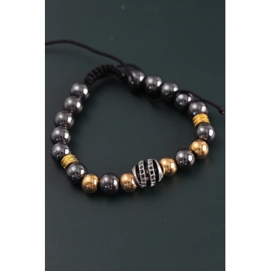 Doğal Taş Sarmal Model Gold Ve Füme Renk Asansörlü Erkek Bileklik