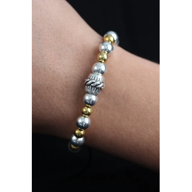 Doğal Taş Sarmal Model Gold Ve Gümüş Renk Asansörlü Erkek Bileklik