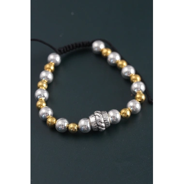 Doğal Taş Sarmal Model Gold Ve Gümüş Renk Asansörlü Erkek Bileklik