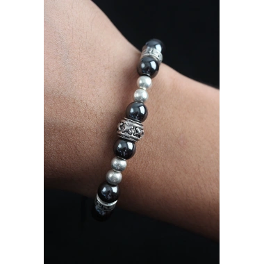 Doğal Taş X Model Antrasit Renk Asansörlü Erkek Bileklik