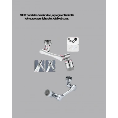 Döner Musluk Başlığı Çok Açılı Robotik Kol Su Tasarruflu
