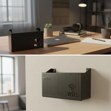 Duvar Tipi Wi-Fi Modem Saklama Kutusu(Siyah) – Kablo Düzenleyici Router Raf Organizer (5468)