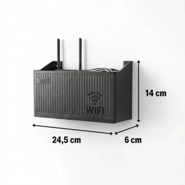 Duvar Tipi Wi-Fi Modem Saklama Kutusu(Siyah) – Kablo Düzenleyici Router Raf Organizer (5468)