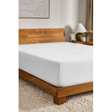 Eco Lounge Pamuk Çift Kişilik Lastikli(fitted) Penye Çarşaf Beyaz